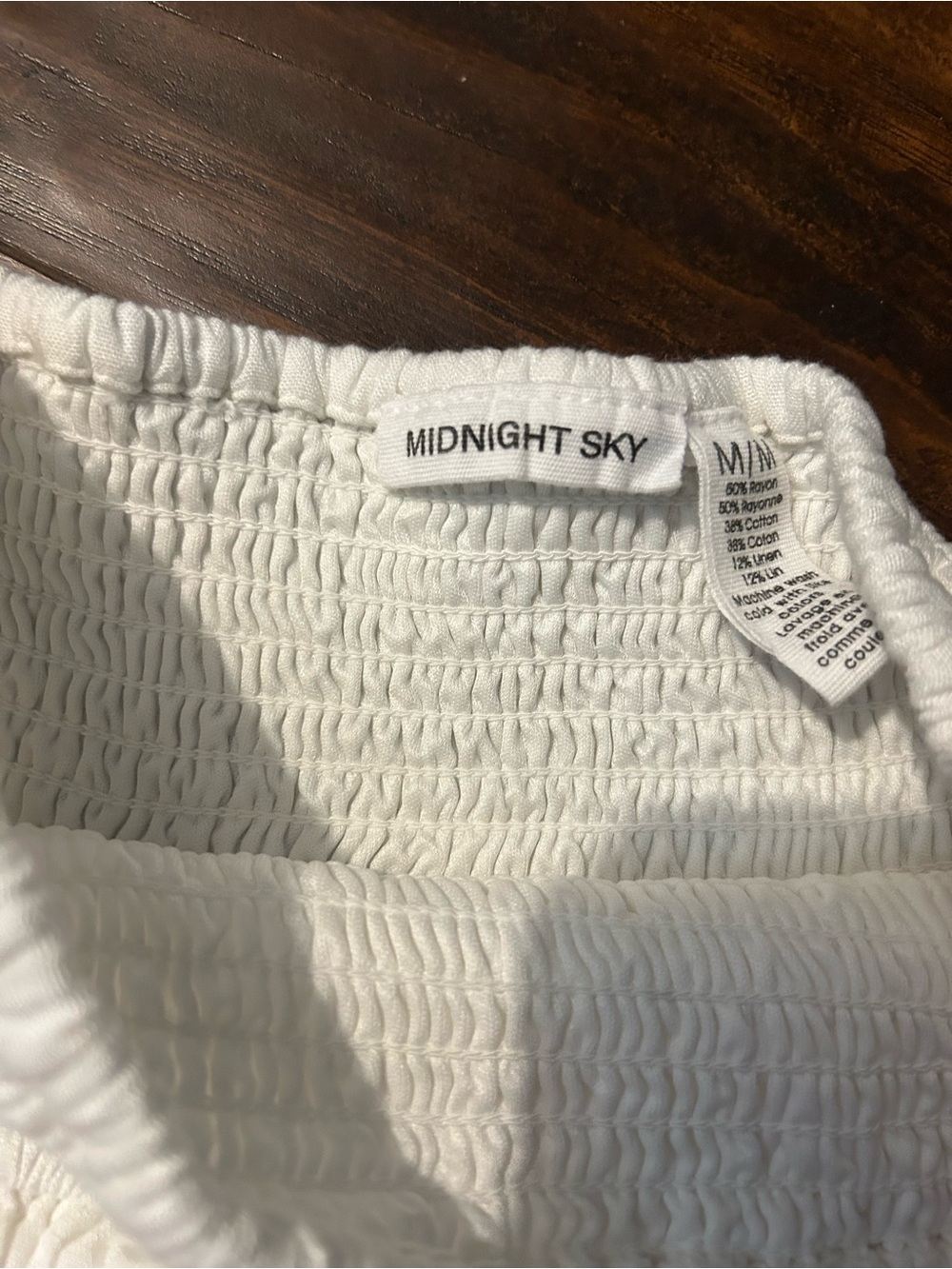 White Linen Smocked Ruffle Mini Skirt - Picture 2 of 3